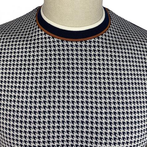 Ska & Soul Houndstooth Panel Crew Neck Navy Thumbnail 2