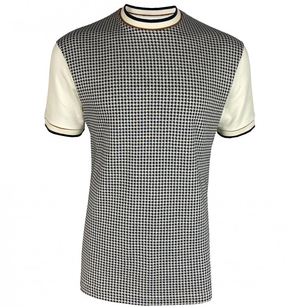 Ska & Soul Houndstooth Panel Crew Neck Ecru