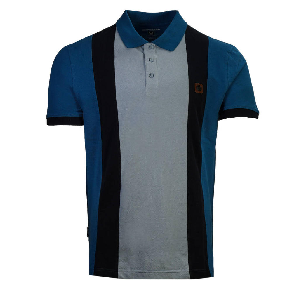 Lambretta Block Stripe Panel Pique Polo Shirt Blue