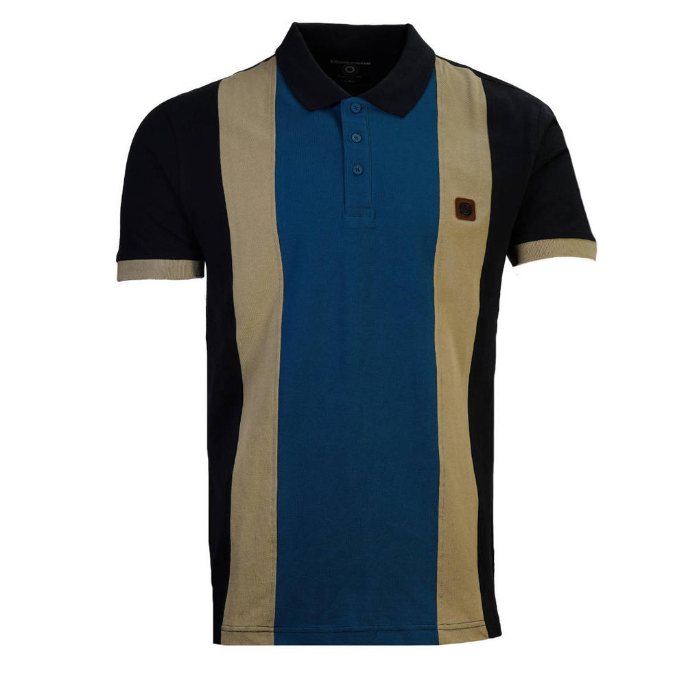 Lambretta Block Stripe Panel Pique Polo Shirt Navy