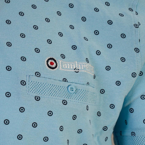 Lambretta Premium Target Print Pique Polo Sky Blue Thumbnail 3