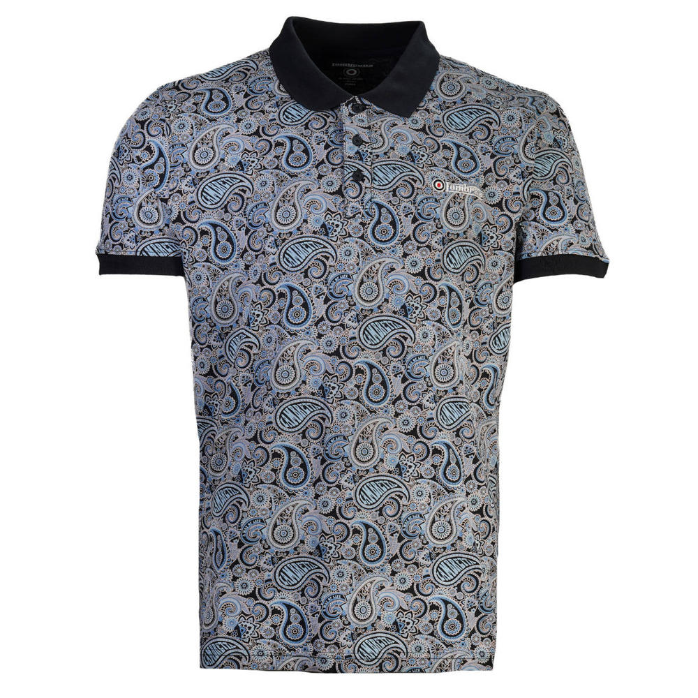 Lambretta Plain Collar Paisley Print Polo Shirt Navy