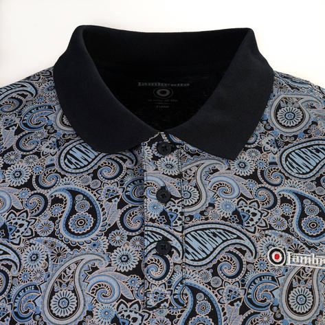 Lambretta Plain Collar Paisley Print Polo Shirt Navy Thumbnail 2