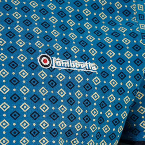 Lambretta Tipped Geometric Print Polo Shirt Blue Thumbnail 2