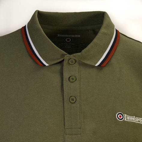 Lambretta Target Logo Tri-Tipped Polo Shirt Khaki Thumbnail 2