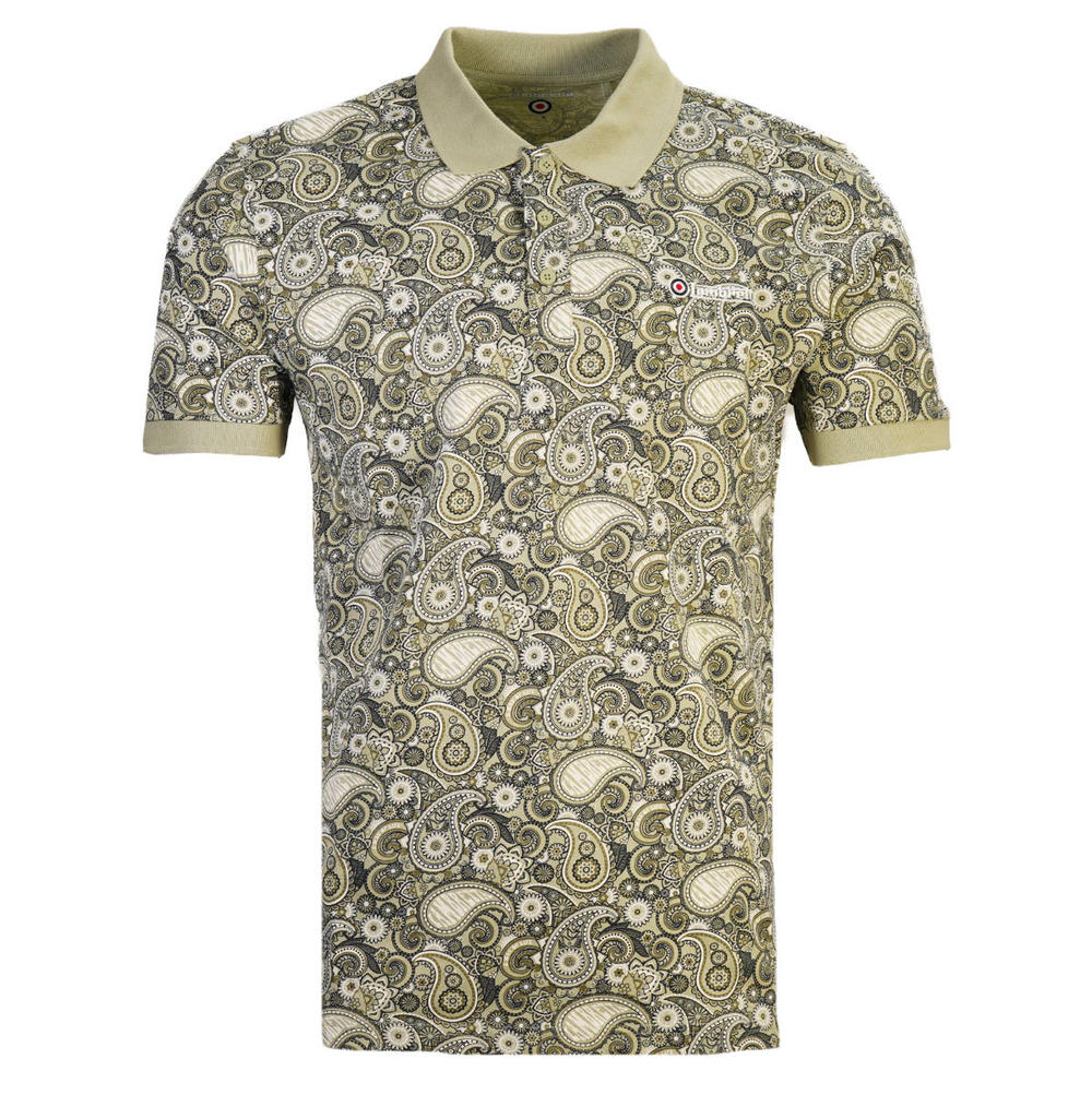 Lambretta Plain Collar Paisley Print Polo Shirt Sage