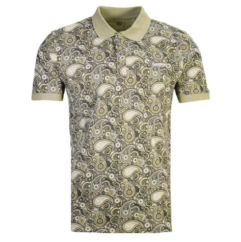 Lambretta Plain Collar Paisley Print Polo Shirt Sage Thumbnail 1