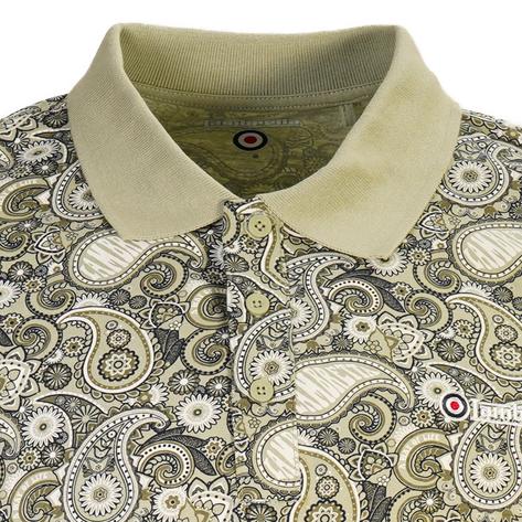 Lambretta Plain Collar Paisley Print Polo Shirt Sage Thumbnail 2