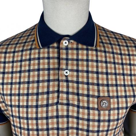 Trojan Records Gingham Check Panel Tipped Polo Navy Thumbnail 2