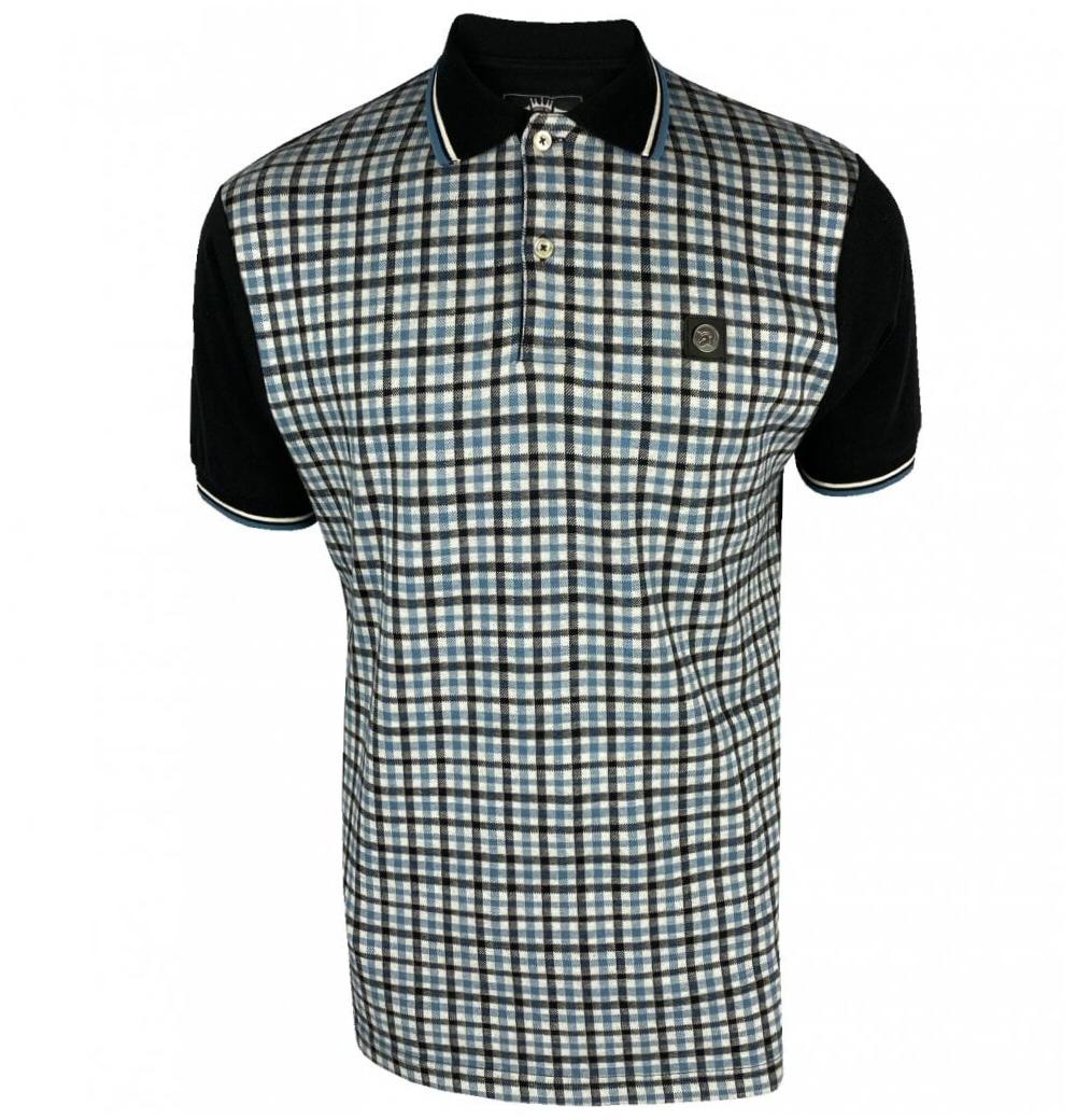 Trojan Records Gingham Check Panel Tipped Polo Black