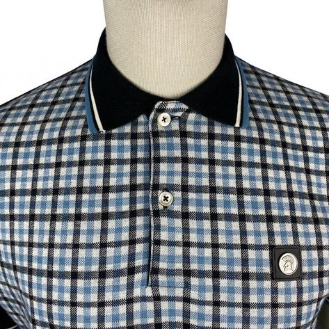 Trojan Records Gingham Check Panel Tipped Polo Black Thumbnail 2