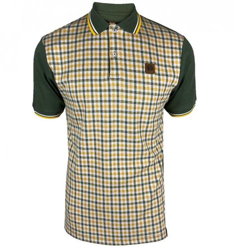 Trojan Records Gingham Check Panel Tipped Polo Olive Thumbnail 1