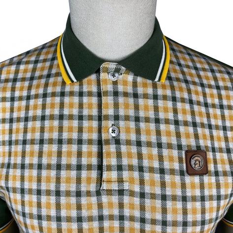 Trojan Records Gingham Check Panel Tipped Polo Olive Thumbnail 2