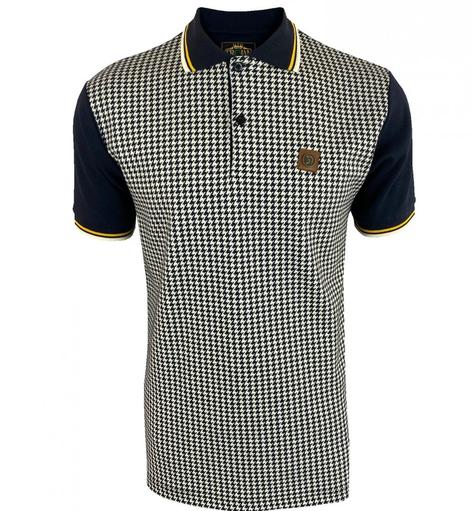 Trojan Records Dogtooth Panel Tipped Polo Shirt Navy Thumbnail 1