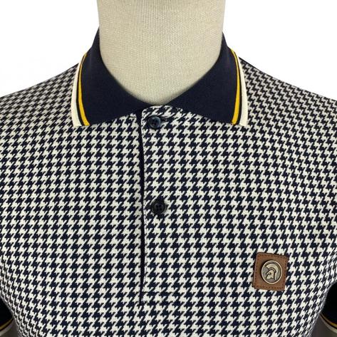 Trojan Records Dogtooth Panel Tipped Polo Shirt Navy Thumbnail 2