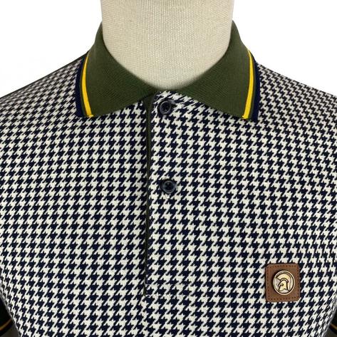 Trojan Records Dogtooth Panel Tipped Polo Shirt Olive Thumbnail 2