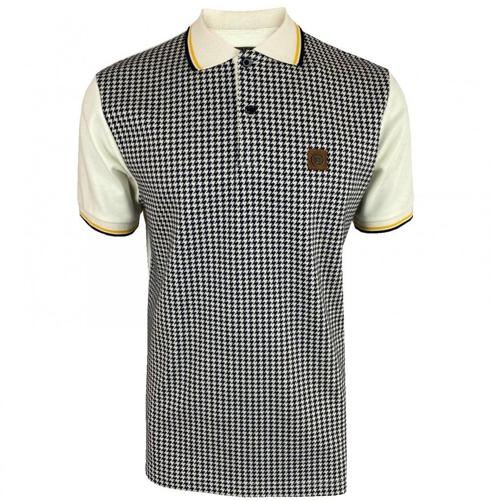 Trojan Records Dogtooth Panel Tipped Polo Shirt Ecru