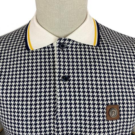 Trojan Records Dogtooth Panel Tipped Polo Shirt Ecru Thumbnail 2