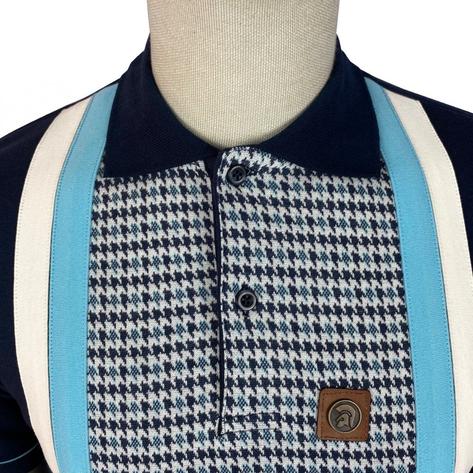 Trojan Records Houndstooth Panel Twin Stripe Polo Navy Thumbnail 2