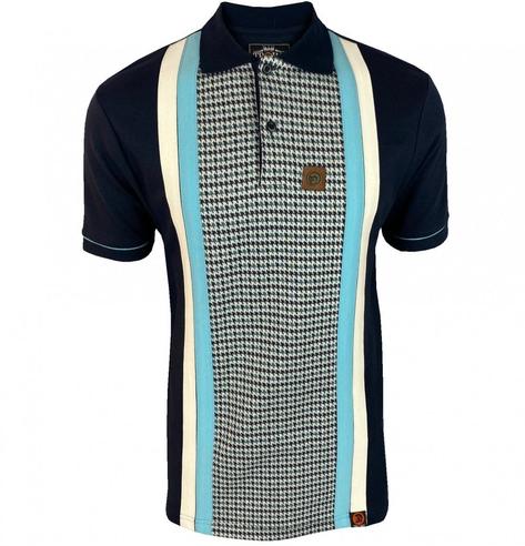Trojan Records Houndstooth Panel Twin Stripe Polo Navy Thumbnail 1