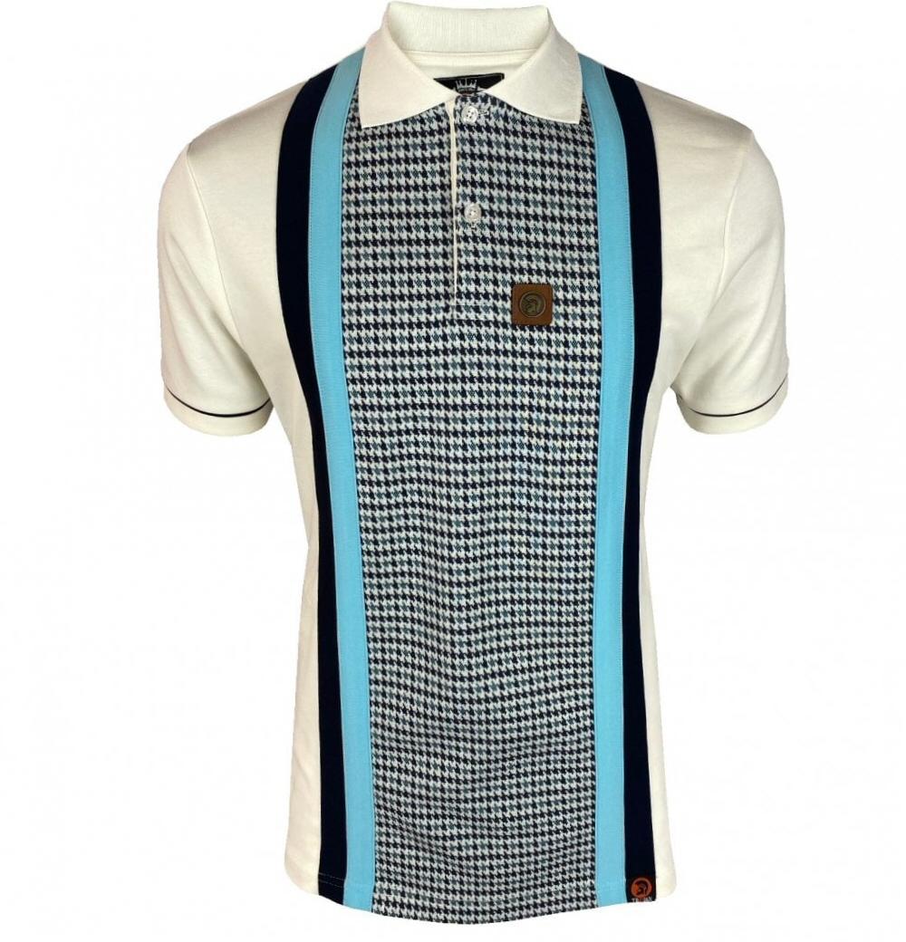 Trojan Records Houndstooth Panel Twin Stripe Polo Ecru