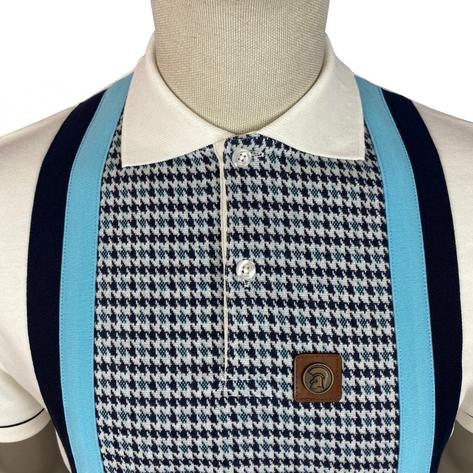 Trojan Records Houndstooth Panel Twin Stripe Polo Ecru Thumbnail 2