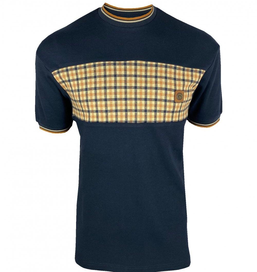 Trojan Records Gingham Panel Tipped T-Shirt Navy