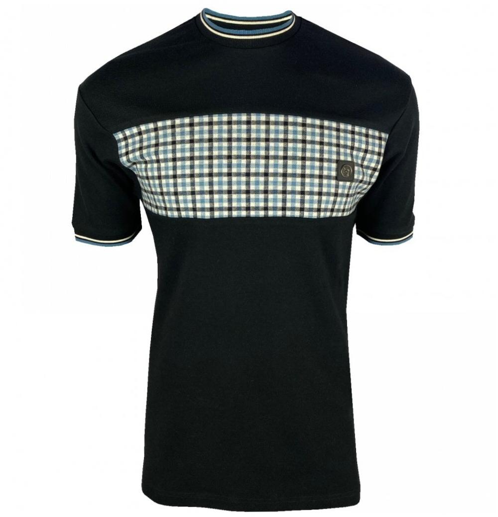 Trojan Records Gingham Panel Tipped T-Shirt Black
