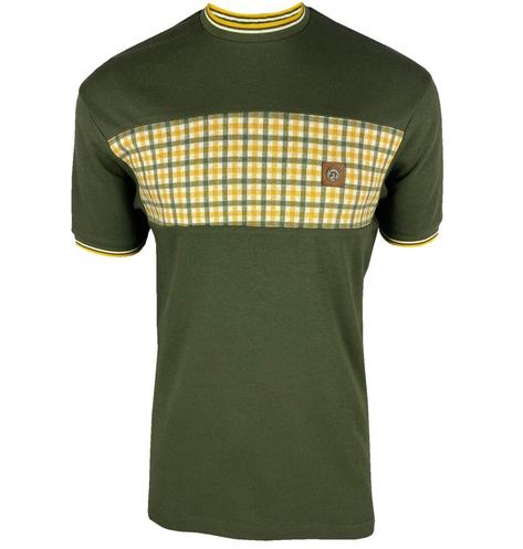 Trojan Records Gingham Panel Tipped T-Shirt Olive Thumbnail 1