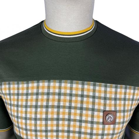 Trojan Records Gingham Panel Tipped T-Shirt Olive Thumbnail 2