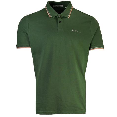 Ben Sherman Tipped Pique Polo Shirt Green Thumbnail 2