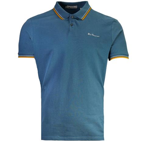 Ben Sherman Tipped Pique Polo Shirt Blue Thumbnail 2