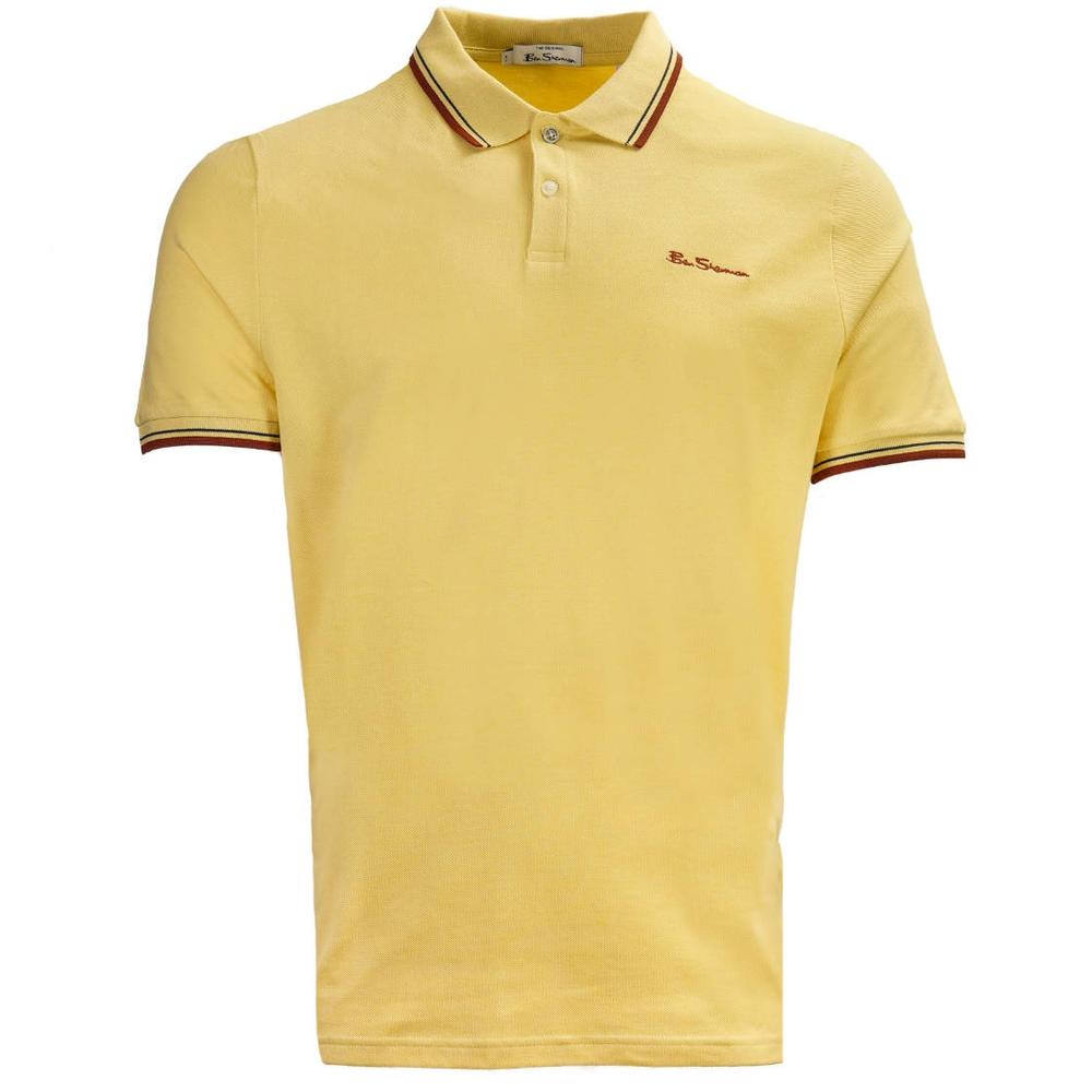 Ben Sherman Tipped Pique Polo Shirt Lemon