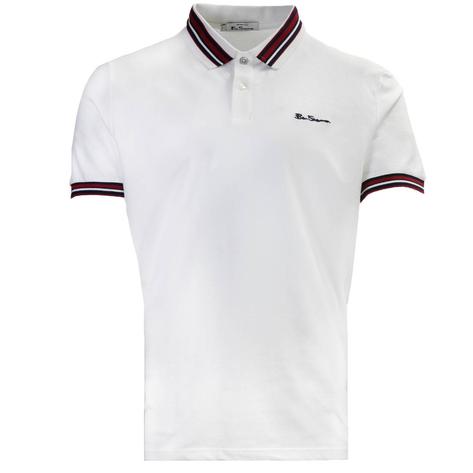 Ben Sherman Multi Stripe Collar Polo Shirt White Thumbnail 1