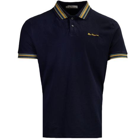 Ben Sherman Multi Stripe Collar Polo Shirt Navy Thumbnail 1