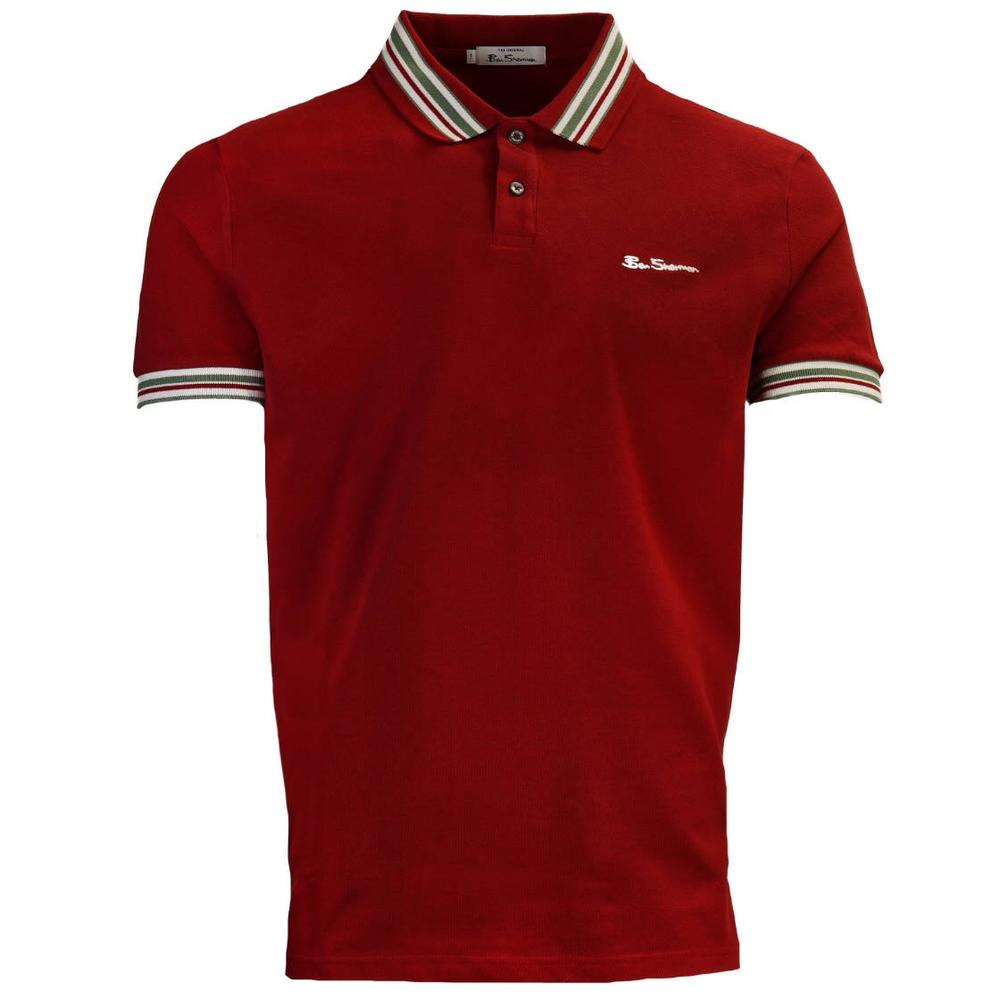 Ben Sherman Multi Stripe Collar Polo Shirt Dark Red