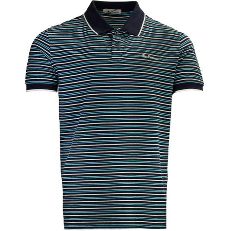 Ben Sherman Hori Stripe Pique Polo Shirt Navy Thumbnail 1