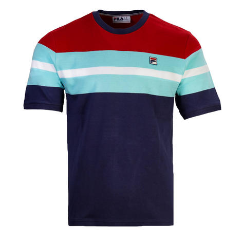 Fila Colour Block Stripe T Shirt Navy