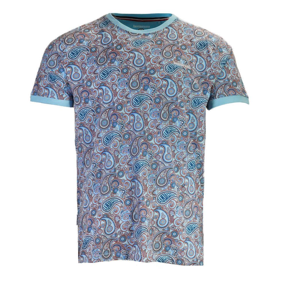 Lambretta Logo Paisley Print T Shirt Sky Blue