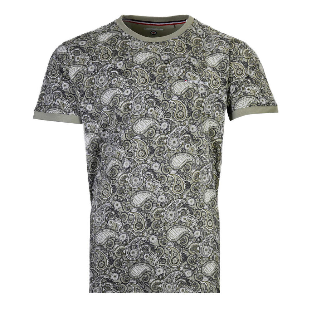 Lambretta Logo Paisley Print T Shirt Sage