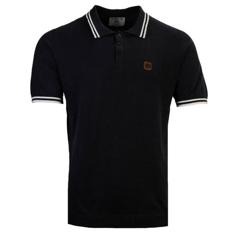 Lambretta Fine Gauge Knit Tipped Polo Navy Blue