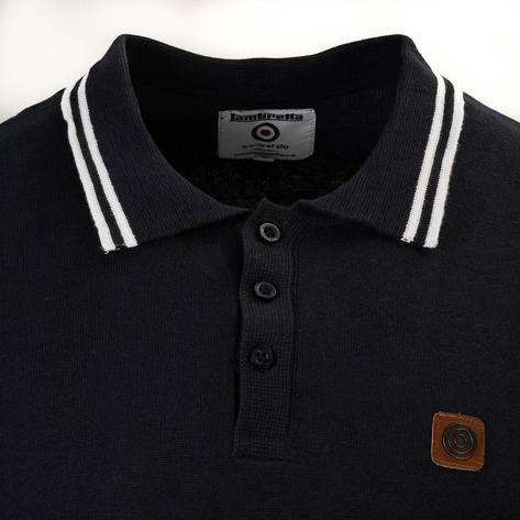 Lambretta Fine Gauge Knit Tipped Polo Navy Blue Thumbnail 2