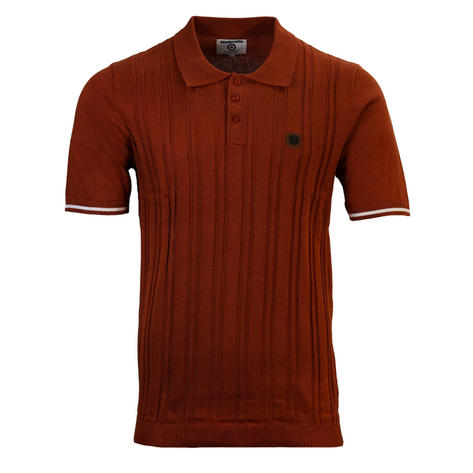 Lambretta Fine Gauge Knit Drop Stitch Polo Clay Thumbnail 1
