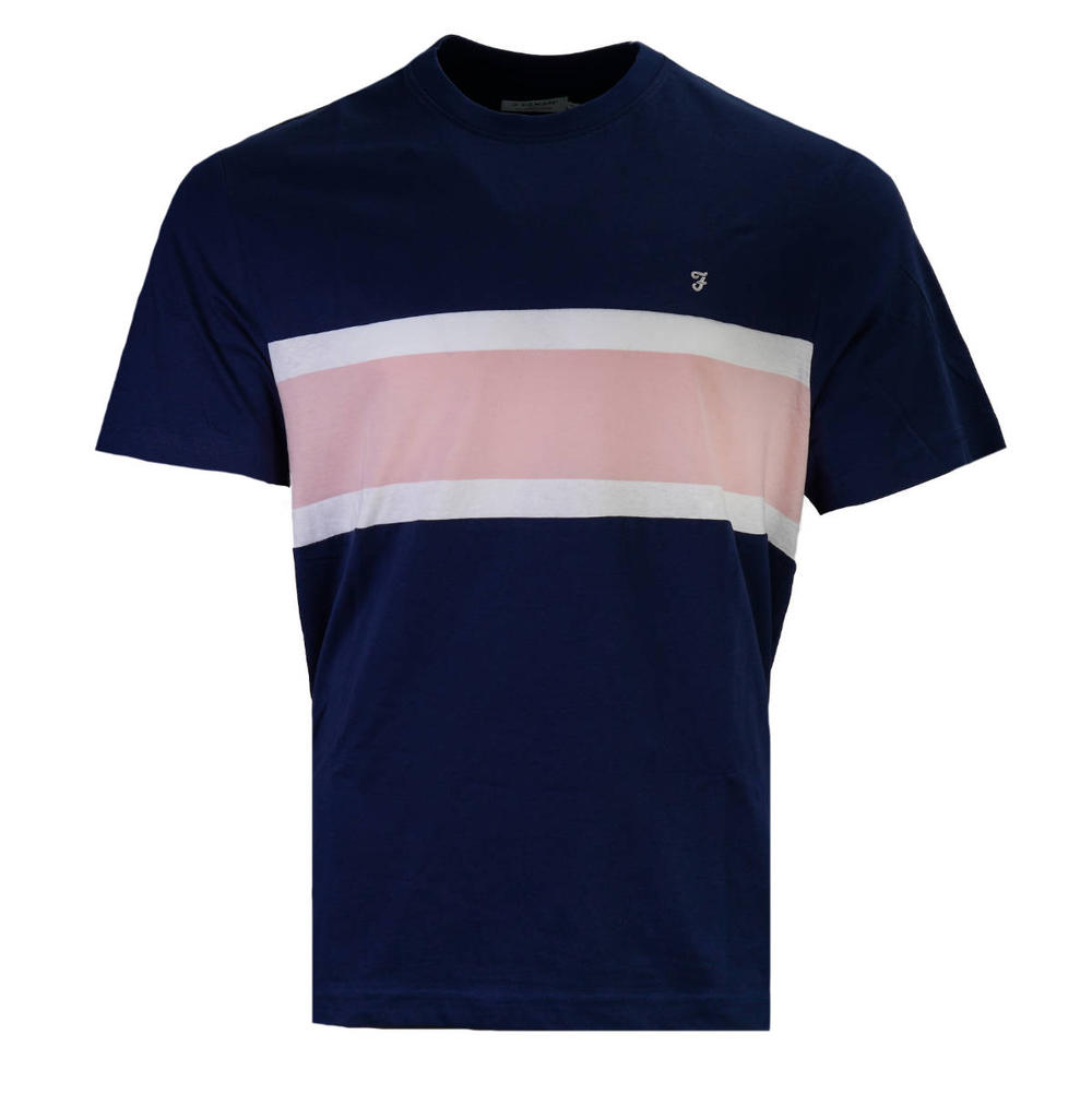 Farah Organic Cotton Chest Stripe T Shirt Navy