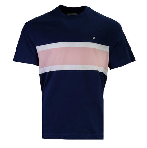 Farah Organic Cotton Chest Stripe T Shirt Navy Thumbnail 1