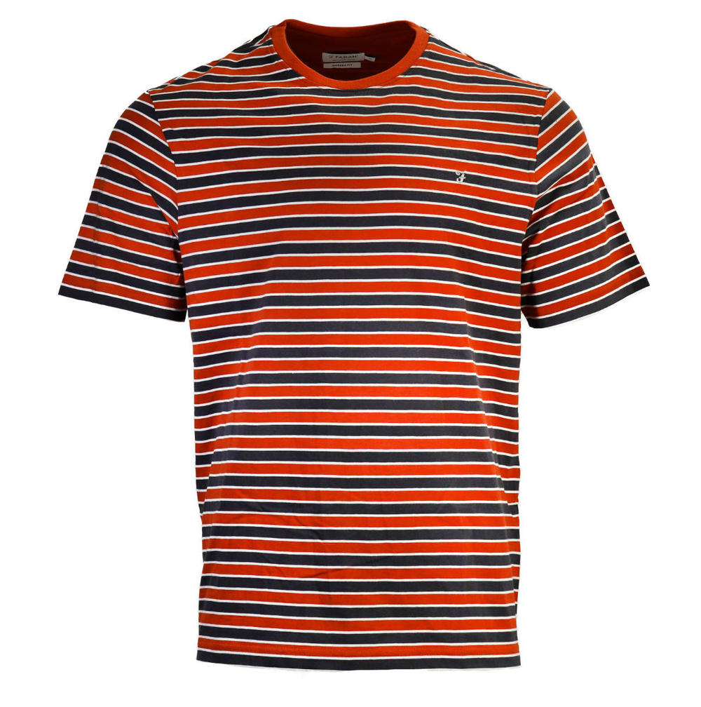 Farah Organic Cotton Woven Stripe T Shirt Burnt Orange / Black