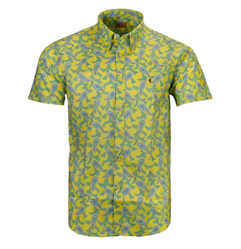 Gabicci Vintage Paisly Floral Print Shirt Lime Green