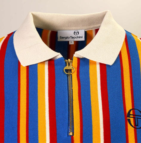 Sergio Tacchini Fine Gauge Knit Quarter Zip Polo Bright Blue / Red / Yellow Thumbnail 2