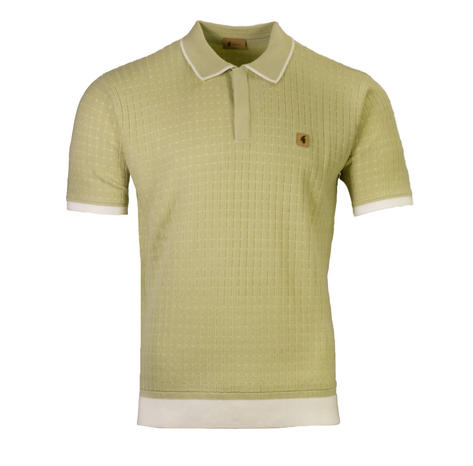 Gabicci Vintage Grid Knit Concealed Placket Polo Pistachio Green