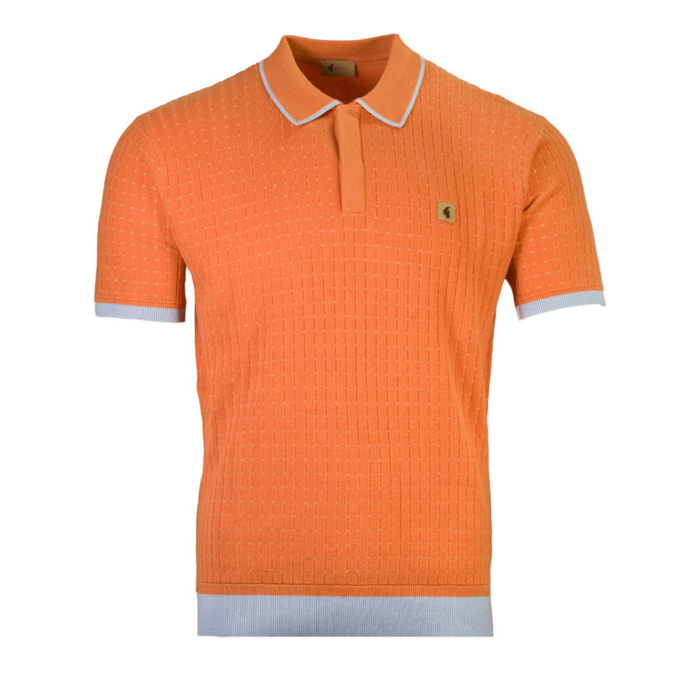 Gabicci Vintage Grid Knit Concealed Placket Polo Peach